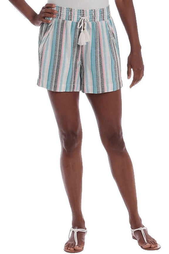 New York Women's Linen Blend Pull On Summer Shorts (Teal,Large)