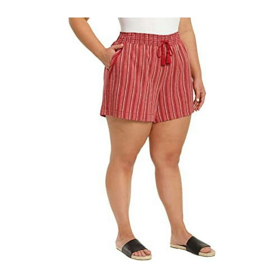Briggs New York Women's Linen Blend Pull-On Summer Shorts with Pockets and Drawstring (Red Stripes, XX-Large)