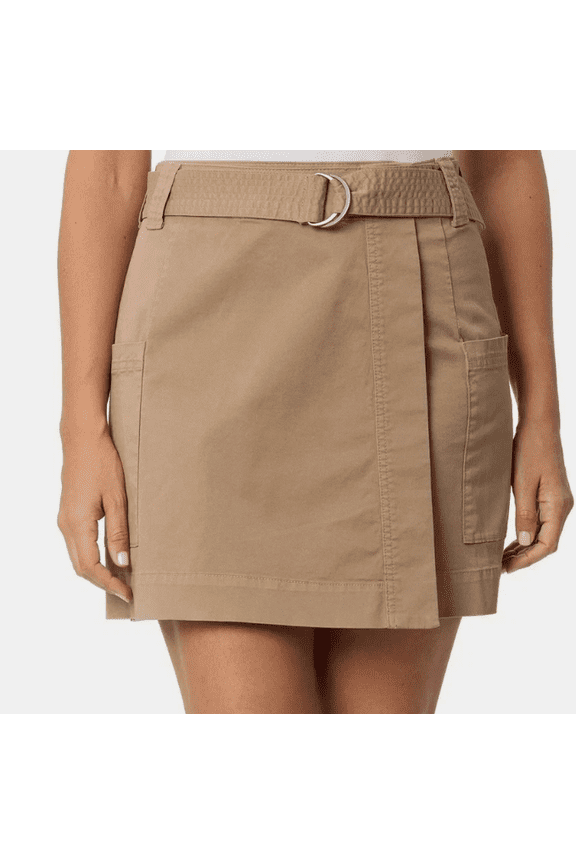 Women's Belted Twill Cargo Skort, Tan, Large