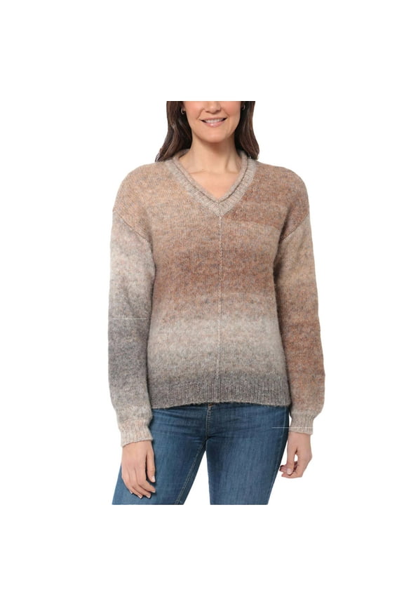 Women's Cozy V-Neck Soft Ombre Space Dye Soft Knitt Sweater