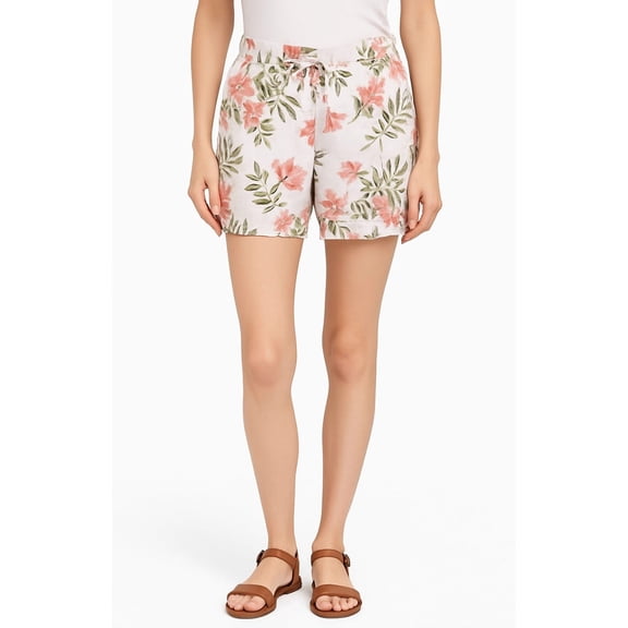 Briggs Womens Floral Linen-Blend Pull-On Shorts Pink (5" Inseam) - XXL