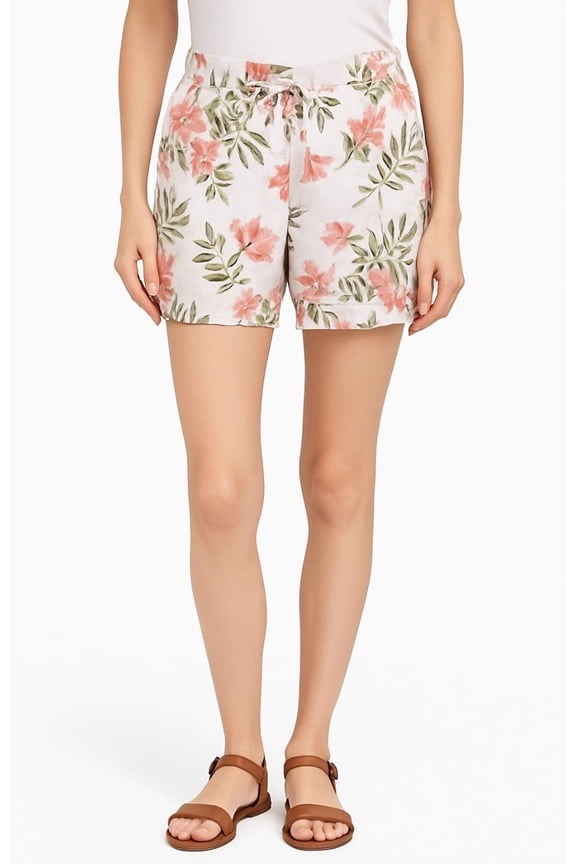 Womens Floral Linen-Blend Pull-On Shorts Pink (5" Inseam) - XXL