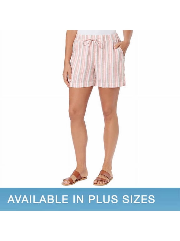Women's Lightweight Linen Blend Drawstring Tie Casual Pull-On Shorts-Pink / L