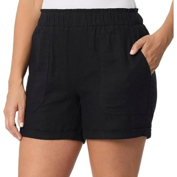 Briggs Women's Linen Blend Cuff Pull On Shorts (Black, XL)