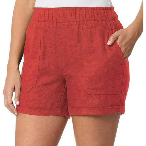 Briggs Women's Linen Blend Cuff Pull On Shorts (Orange, XL)