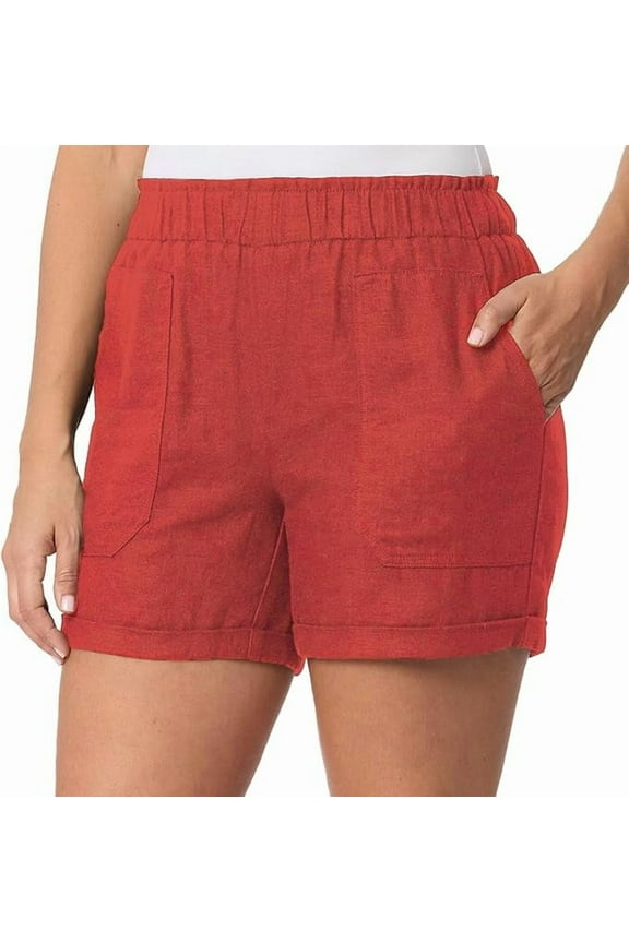 Women's Linen Blend Cuff Shorts Orange S