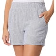 thumbnail image 1 of Briggs Women's Linen Blend Microstripe Cuff Shorts (Navy, L), 1 of 4