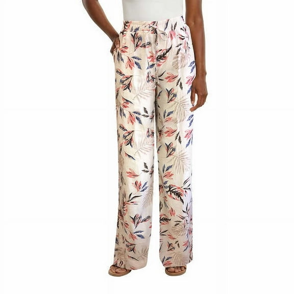 Briggs Women's Linen Blend Pants (Tan Floral Pattern, X-Large)