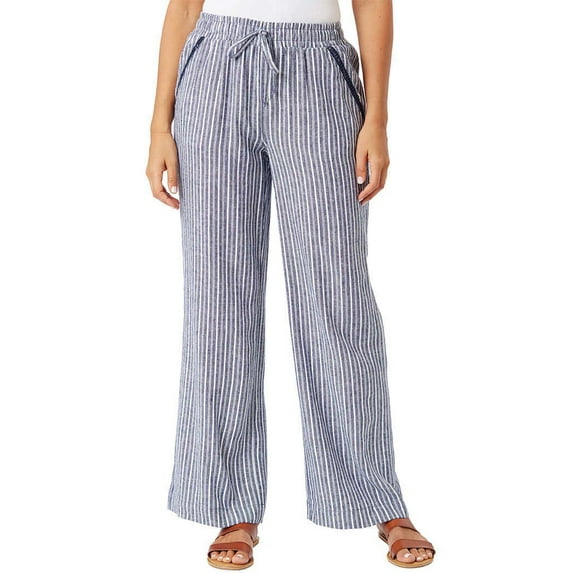 Briggs Women's Linen Blend Pull On Pant (Navy White Stripe, XL)