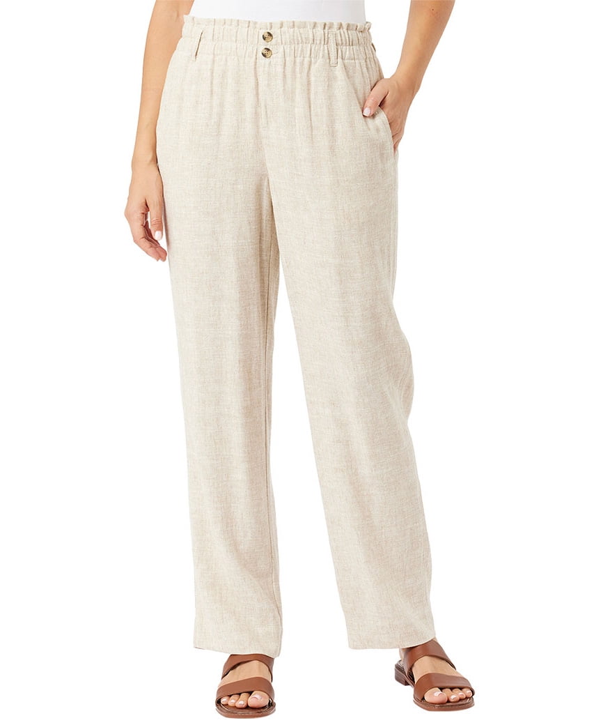 Briggs Women's Linen Blend Pull On Pant (Tan, L)