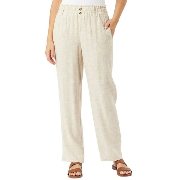 Briggs Women's Linen Blend Pull On Pant (Tan, L)