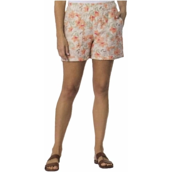Briggs Women's Linen Blend Cuff Pull On Shorts, Pink, Large