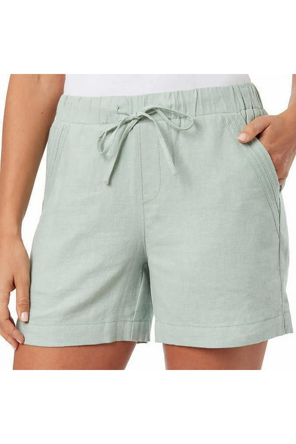 Women's Linen Blend Pull-On Shorts with Pockets (Green, XS)