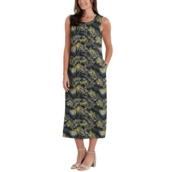 Briggs Women's Linen Blend Relaxed Fit Lightweight Floral Dress, Black Small