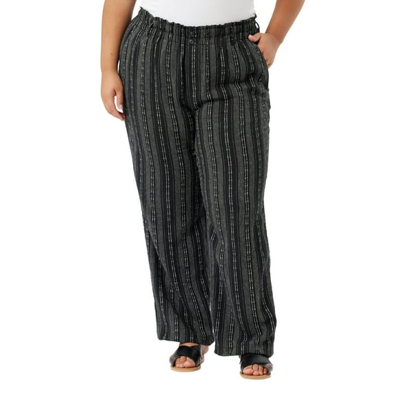 Briggs Women's Plus Size Linen Blend Pull On Pant (Black Stripe, 3X)