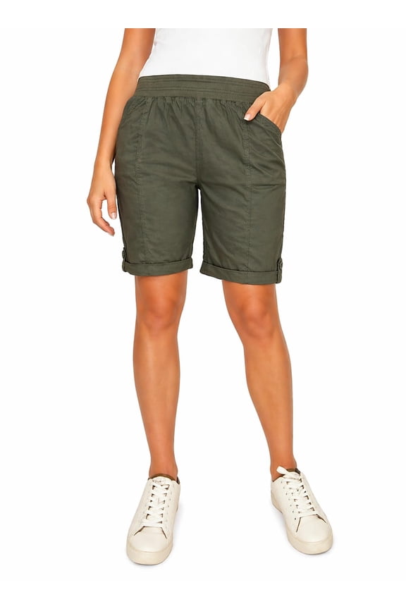 Women's Pull-On Bermuda Short with Pockets (US, Alpha, X-Large, Regular, Regular, Green)
