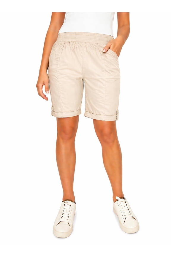 Women's Pull-On Bermuda Short with Pockets (US, Alpha, XX-Large, Regular, Regular, Tan)