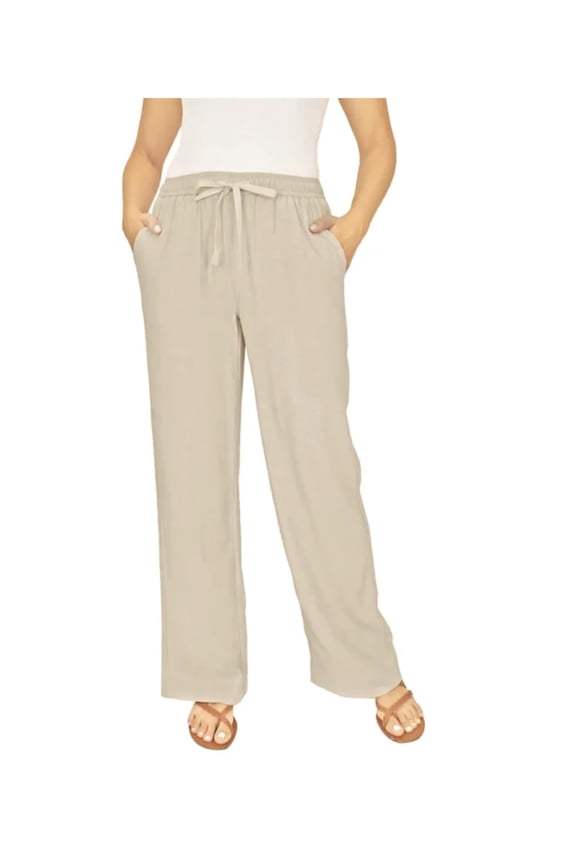 Women's Pull-On Linen Blend Pant, Tan, Medium