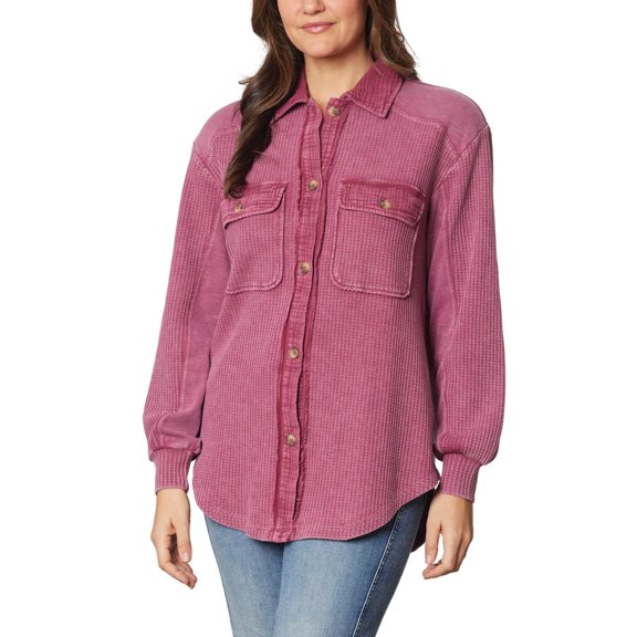 Briggs Women's Relaxed Fit Button Front Long Sleeve Waffle Shirt (US, Alpha, Medium, Regular, Regular, Dark Pink)