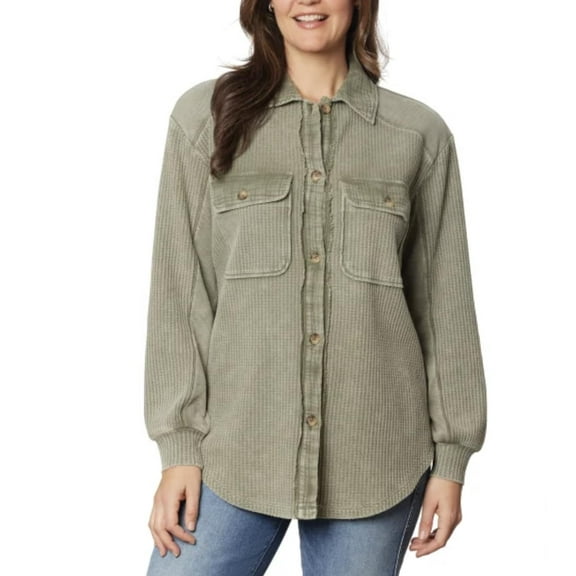 Briggs Women's Relaxed Fit Button Front Long Sleeve Waffle Shirt (US, Alpha, Small, Regular, Regular, Green)