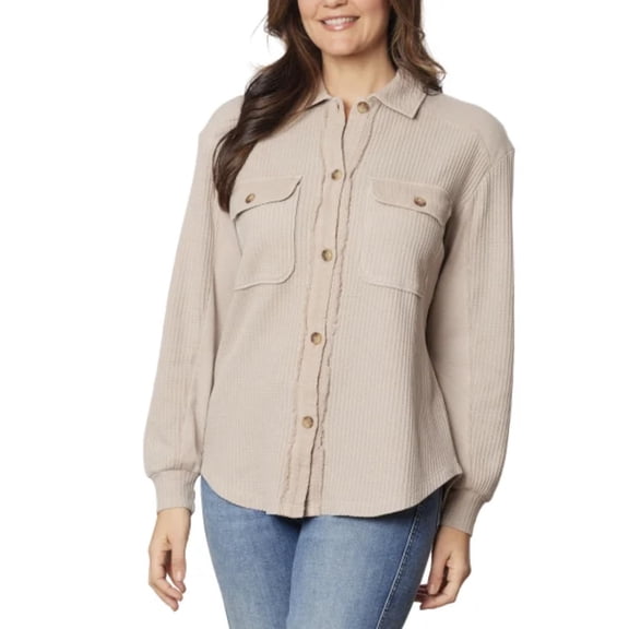 Briggs Women's Relaxed Fit Button Front Long Sleeve Waffle Shirt (Tan/XX-Large)