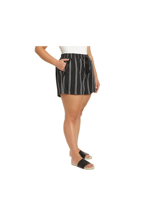 Women's Shorts Striped Draw String Waist Linen Blend Short Red Regular Size 3X