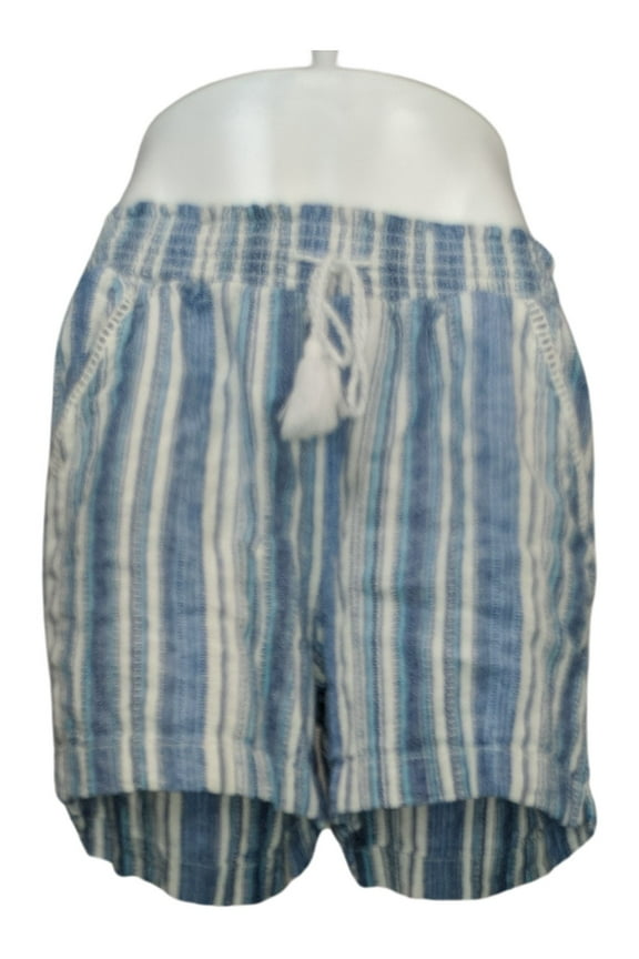 Women's Shorts Sz L Striped Linen Blend Short W/Pockets Blue
