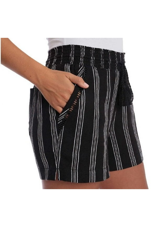 Women's Shorts Size S Linen Blend Black/White Multi