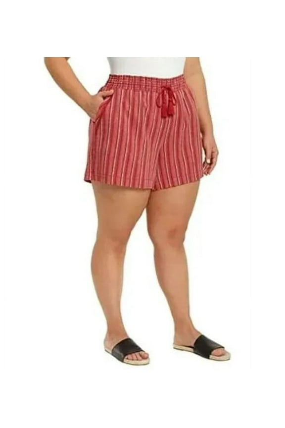Womens Linen Blend Shorts Size: S, Color: Red Stripe