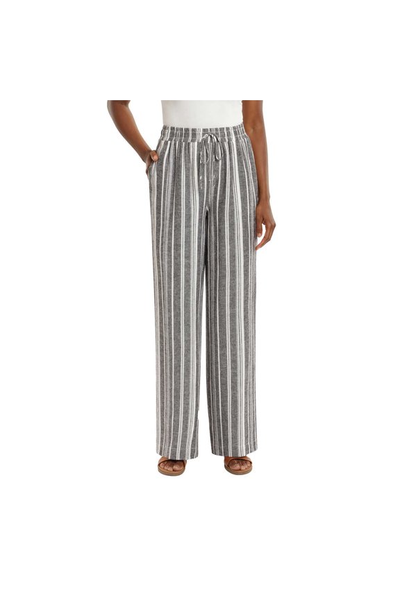 Women's Wide Leg Lightweight Linen Blend 2 Pockets Stripe Pants