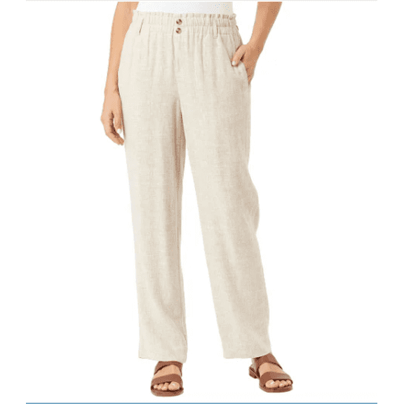 Briggs Women's Linen Blend Pull-On Pants Tan Small
