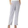 thumbnail image 1 of Briggs Ladies' Comfort Stretch Waistband Linen Blend Pants, Blue Stripe, Large, 1 of 2