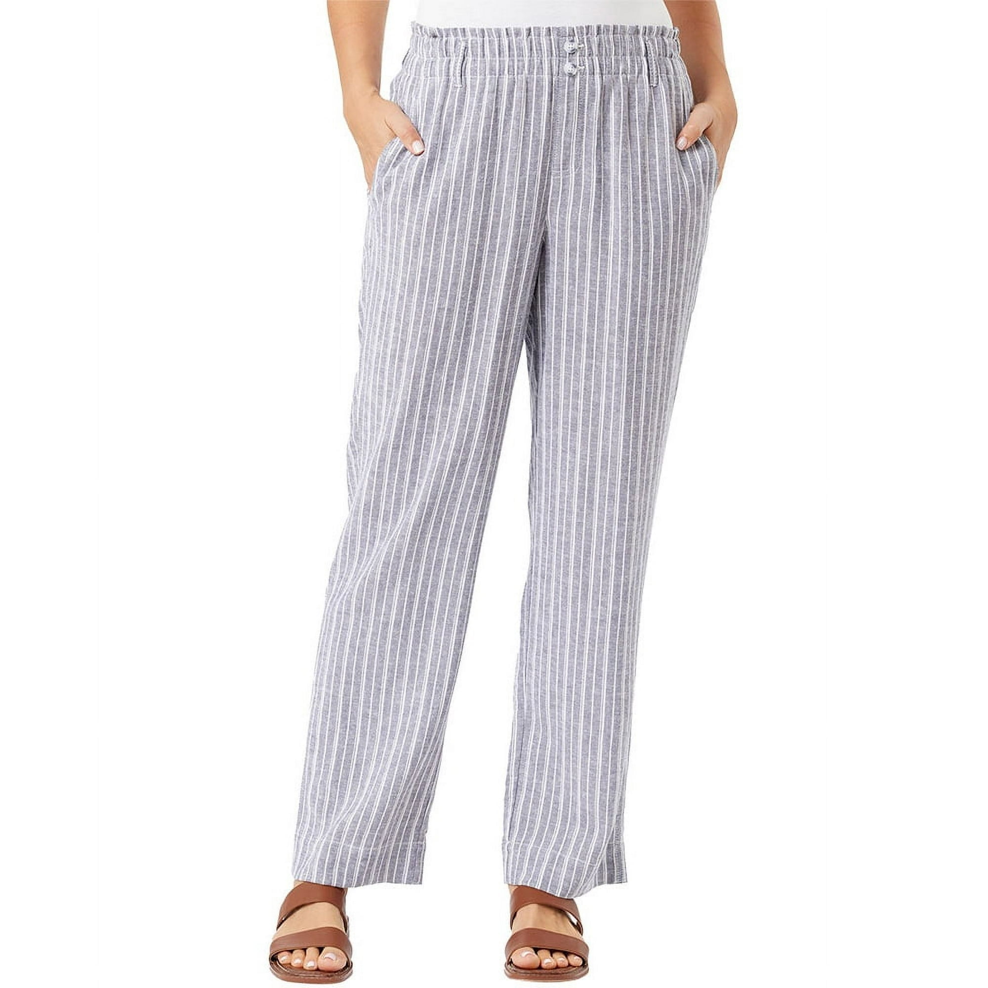 Briggs Womens Linen Blend Pull On Pant (Blue Stripe, M)