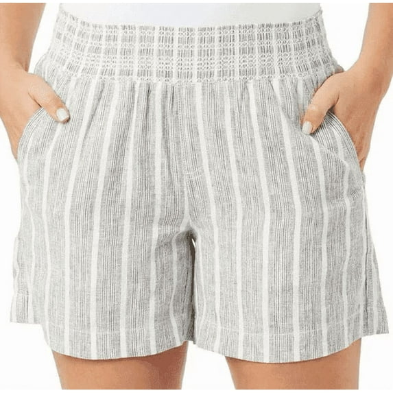 Briggs Womens Linen Blend Pull On Short Black Stripe XXL
