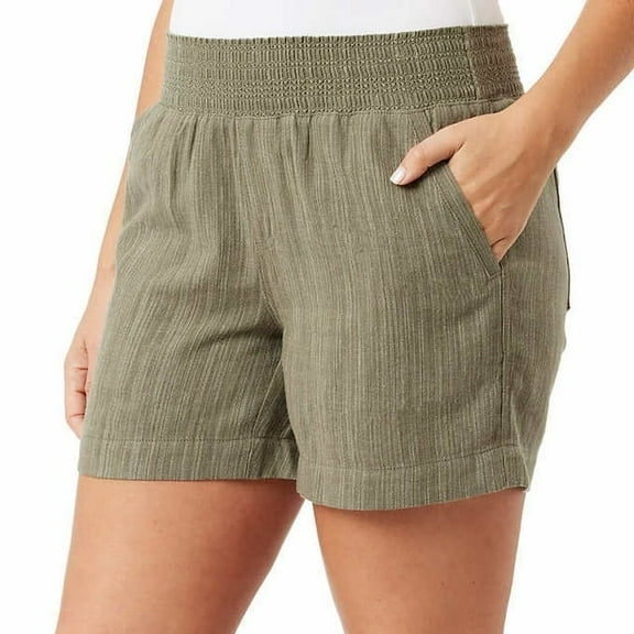 Briggs Womens Linen Blend Pull On Short Green Stripe XXL