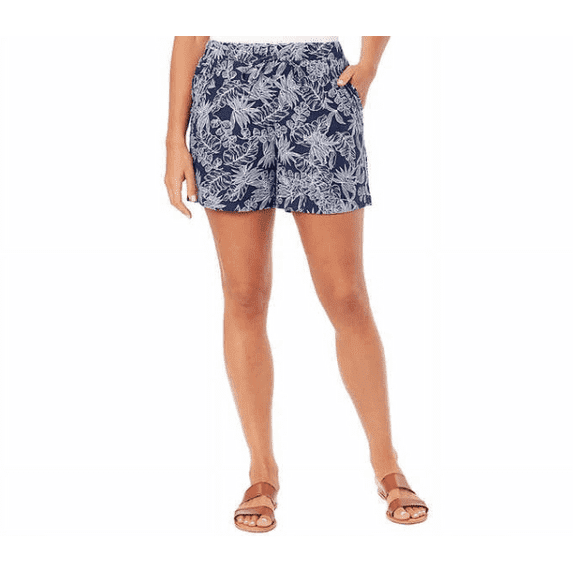 Briggs Womens Linen Blend Pull On Short Navy Print Small