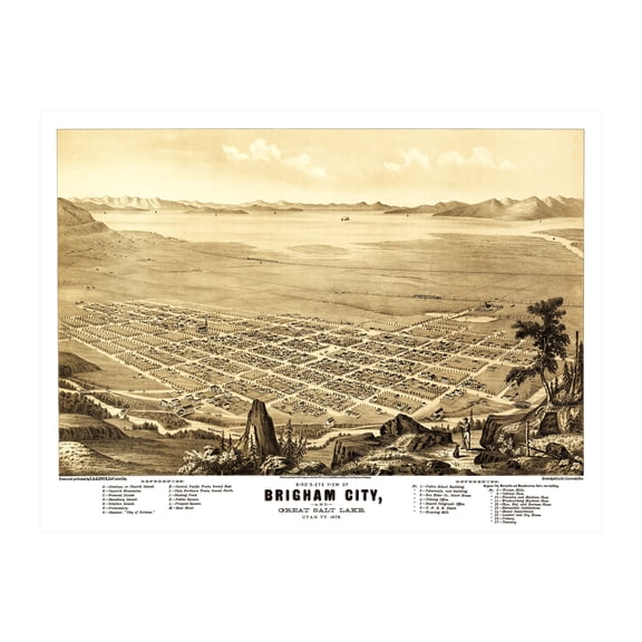 Brigham City Art, 1875 Vintage Map of Brigham City Utah, UT History Wall Decor Gift, Old Brigham City Map - 24" x 18" Unframed Print