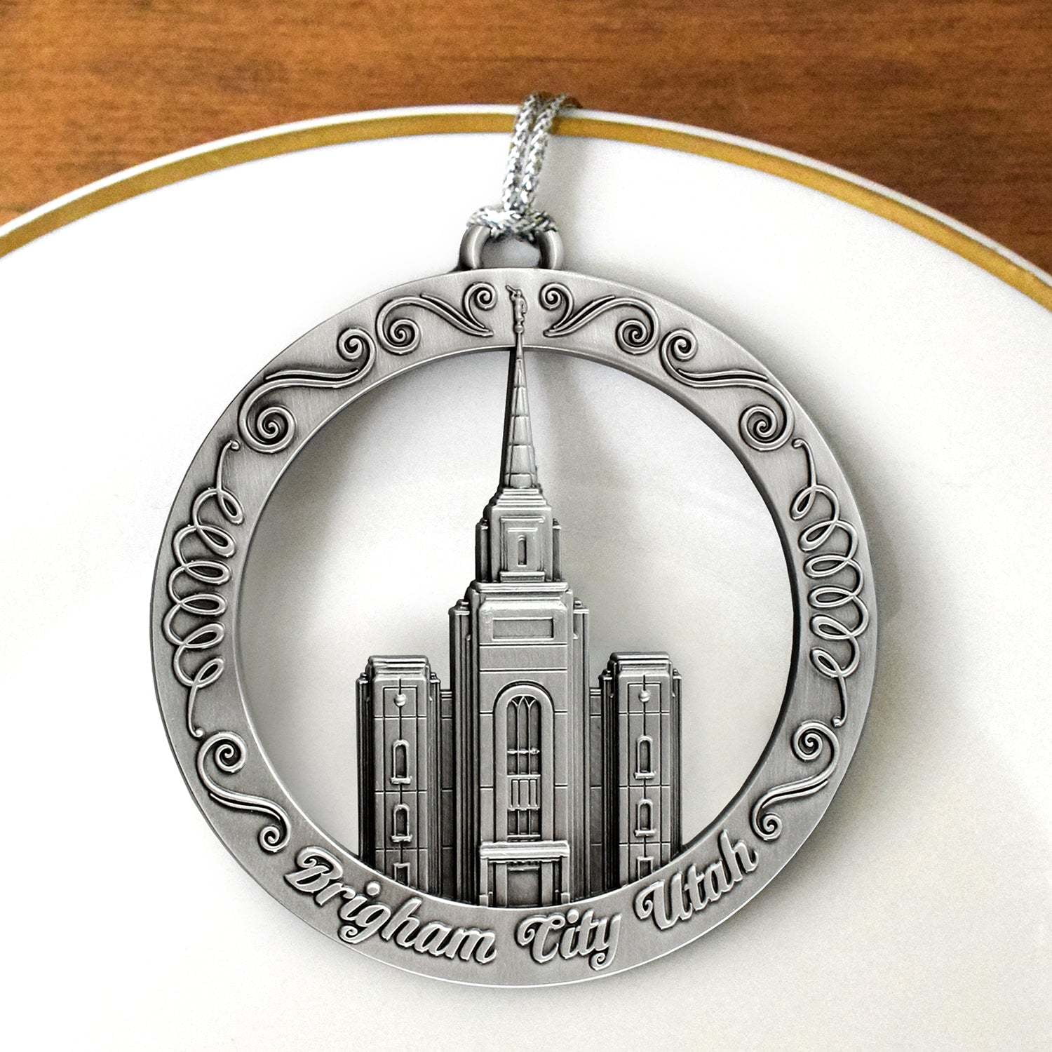 Brigham City Utah Temple Antique Silver Ornament by Ringmasters