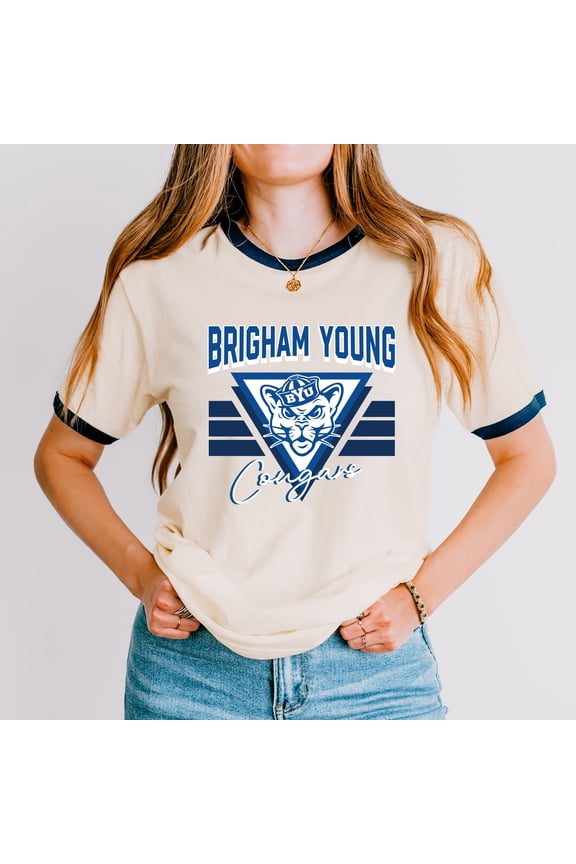 Brigham Young Cougars Triangle - Women's Ringer Graphic T-Shirt