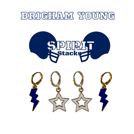 Brigham Young University Spirit Stack navy mini enamel bolts and white statement open starboys