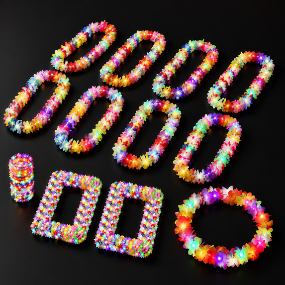 Bright 100 LED Hawaiian Leis Bulk Light Up Flower Necklace for Adult ...
