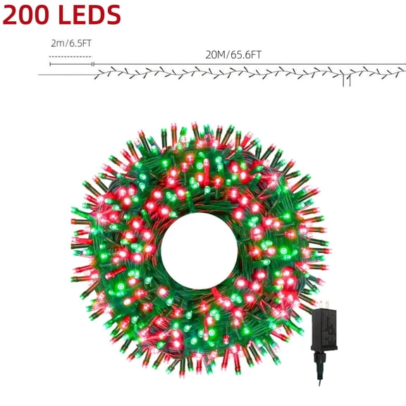 Bright 200 LED Easter Christmas String Lights, 65.6 FT Connectable Waterproof String Lights Green Wire with 4 light Levels, Christmas Decorations for Indoor Outdoor Xmas Party Yard Garden (Red&Blue)