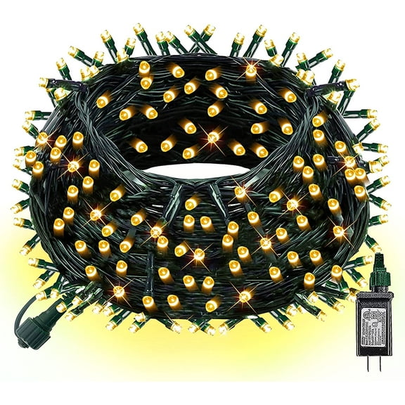Dazzle Bright 300 LED Christmas String Lights, 100 FT Connectable Waterproof String Lights Green Wire with 8 Modes Warm White