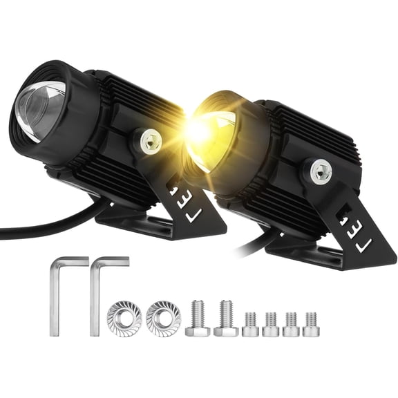 Bright 30W Spotlight High Low Beam Auxiliary Driving Lights White Yelow Fog Work Lights for Scooter ATV UTV Tractor Boat (Black)