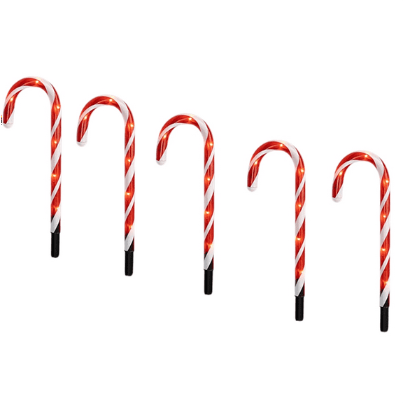 Bright 5Pcs 14 Inch Christmas Candy Cane Pathway Markers, Xmas Pathway Lights Outdoor with Warm White Lig