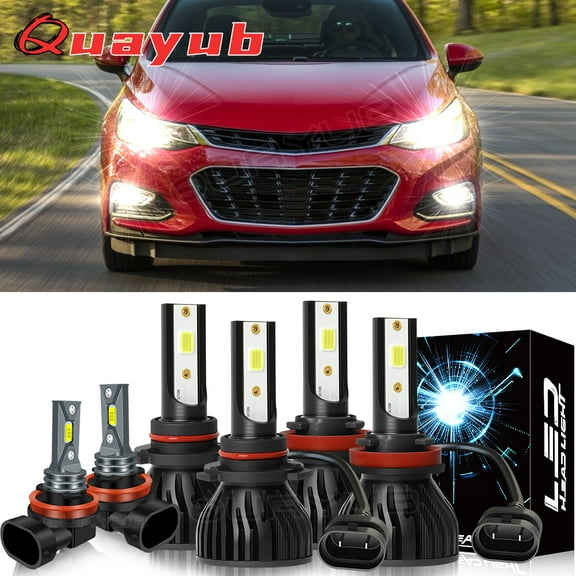 Bright 6000k Quayub Bulbs For Chevy Cruze 2016 2017 2018 2019 Car LED Headlight Hi-Lo + Fog Lights Bulbs