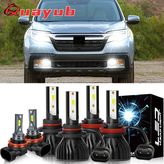 Bright 6000k Quayub Bulbs For Honda Ridgeline 2017-2020 LED Headlight Bulbs Kit High/low Beam & Fog Light