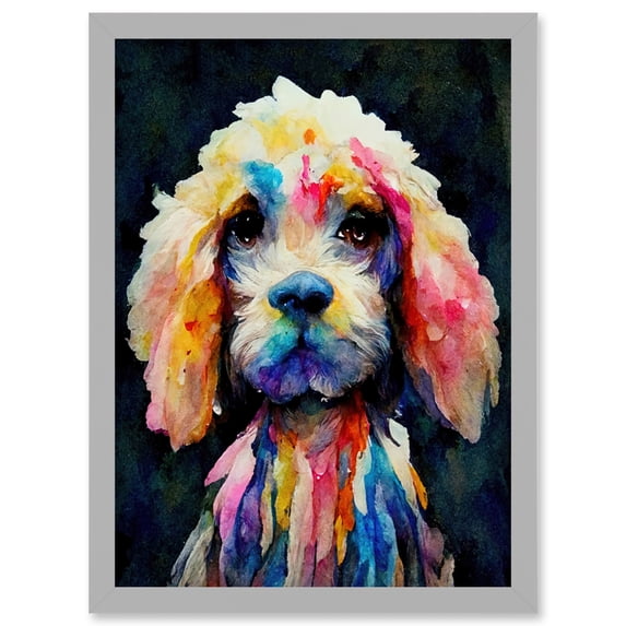Bright Abstract Colourful Dog Spaniel Cavapoo Cockapoo Artwork Framed Wall Art Print A4
