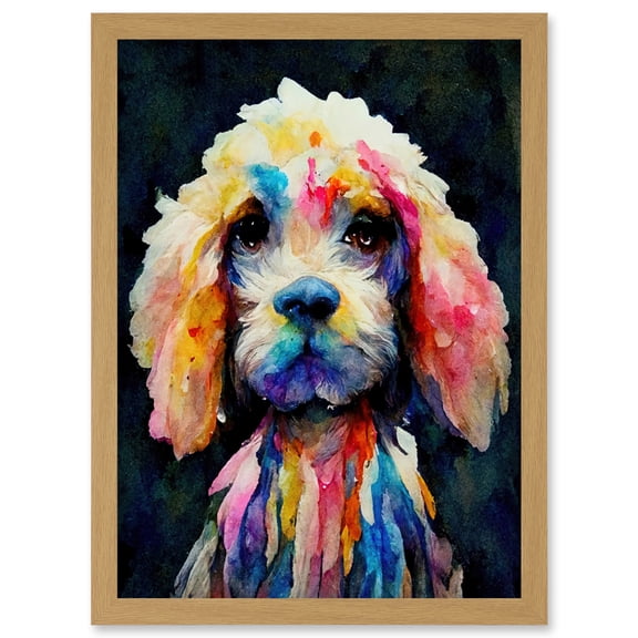 Bright Abstract Colourful Dog Spaniel Cavapoo Cockapoo Artwork Framed Wall Art Print A4