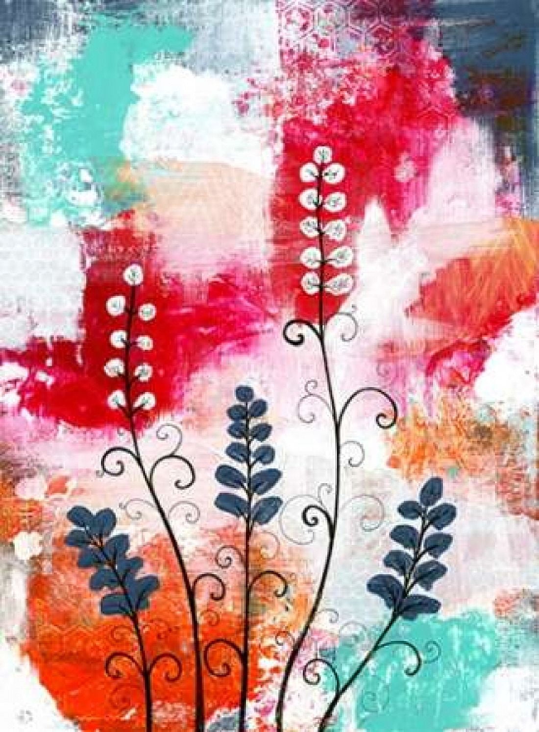 Bright Abstract with Flowers Canvas Art - Sarah Ogren (18 x 24)
